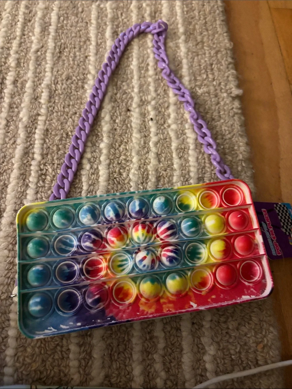 Justice White Rectangle Crossbody Bag with Lavender Chain